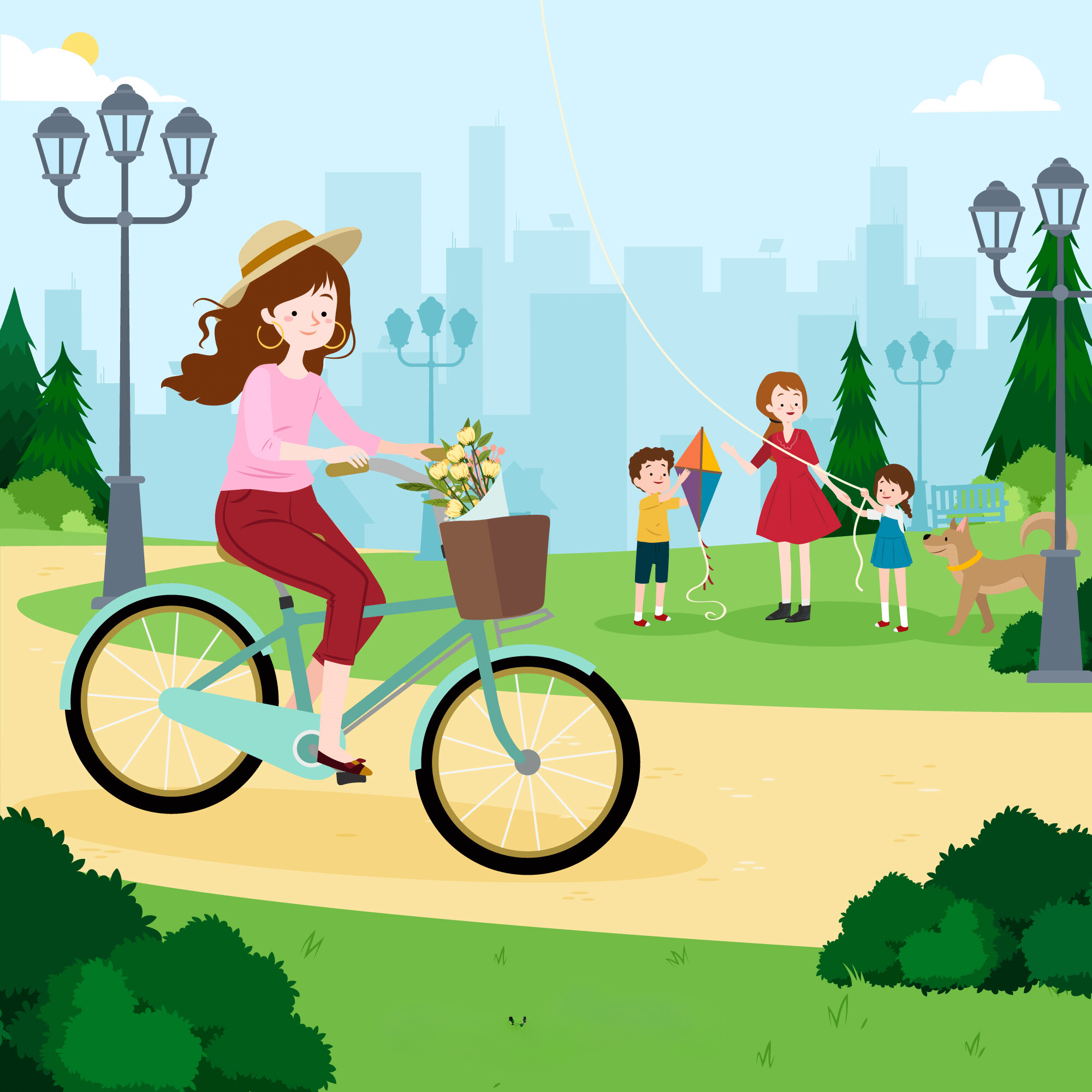 a woman taking bicycle ride in the park